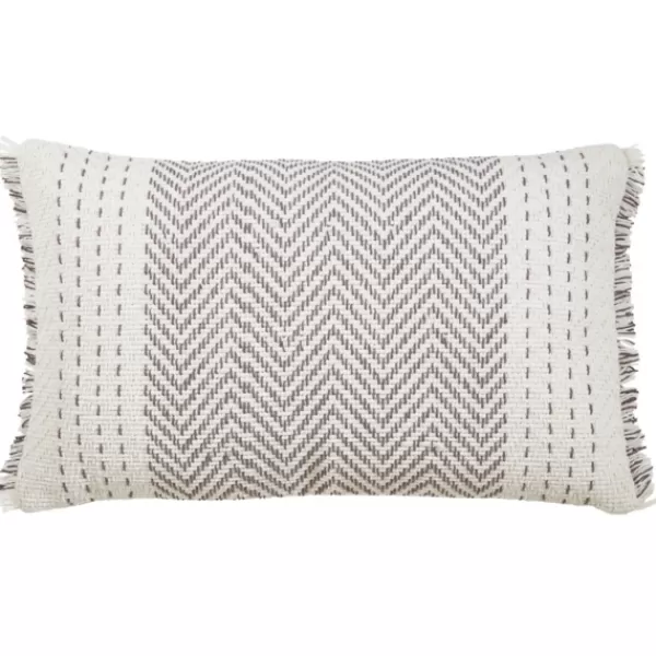 Pillows-Kirkland's Home Gray Chevron Long Stitch Lumbar Throw Pillow Gray/White