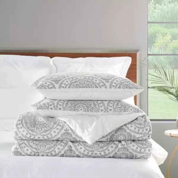 Comforters-Kirkland's Home Gray Cloud Floral King 3-Pc. Comforter Set Gray/White