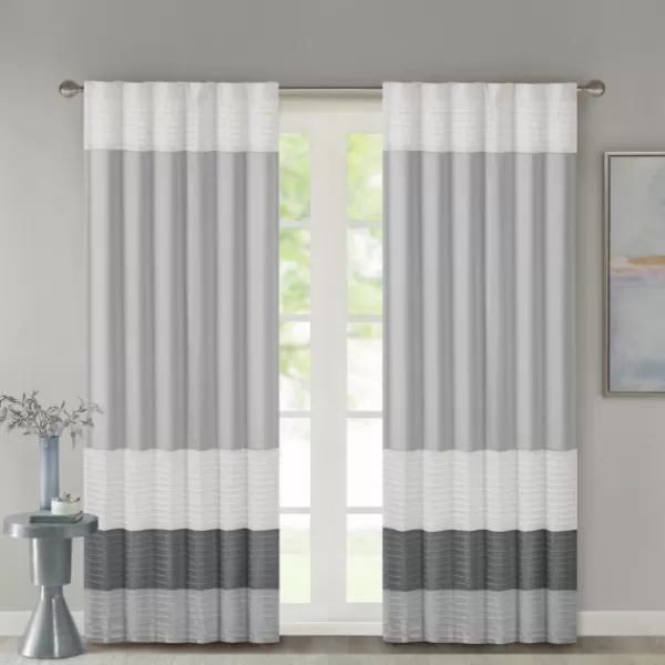 Curtains & Drapes-Kirkland's Home Gray Color Block Striped Curtain Panel, 84 In. Gray/White