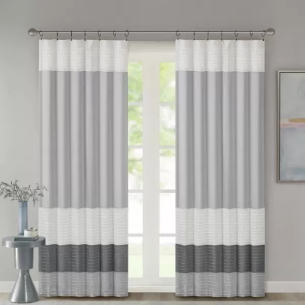 Curtains & Drapes-Kirkland's Home Gray Color Block Striped Curtain Panel, 84 In. Gray/White
