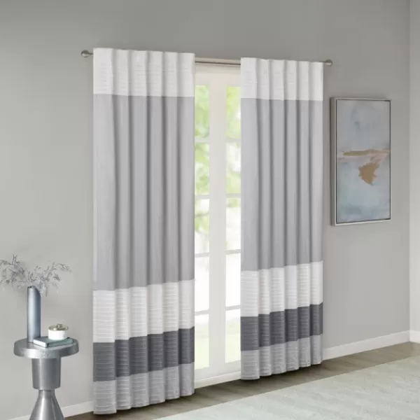 Curtains & Drapes-Kirkland's Home Gray Color Block Striped Curtain Panel, 84 In. Gray/White