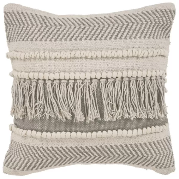 Pillows-Kirkland's Home Gray Comfort Fringe Pillow Gray/Ivory