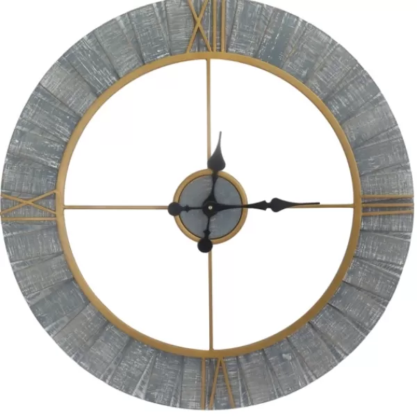 Clocks-Kirkland's Home Gray Cutout Wood Wall Clock With Gold Metal