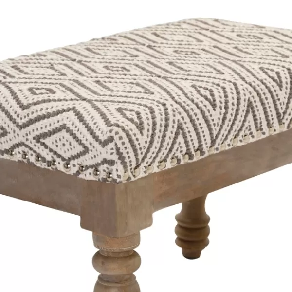 Benches & Ottomans-Kirkland's Home Gray Diamond Upholstered Ottoman Gray/Ivory