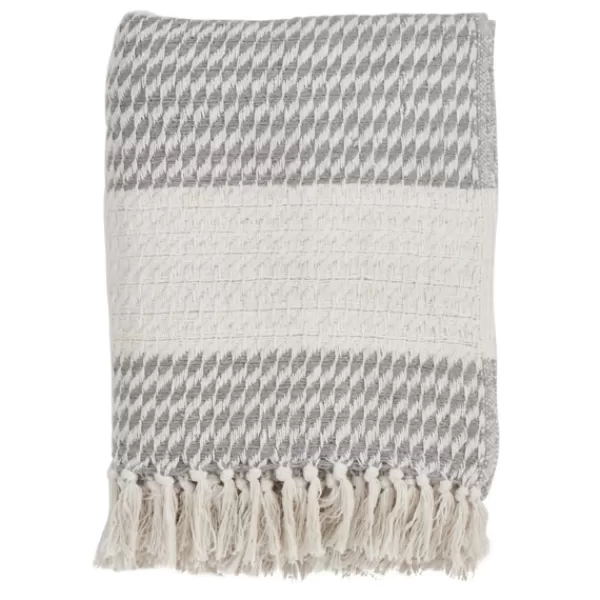 Blankets & Throws-Kirkland's Home Gray Diamond Weave Throw With Tassels Gray/White