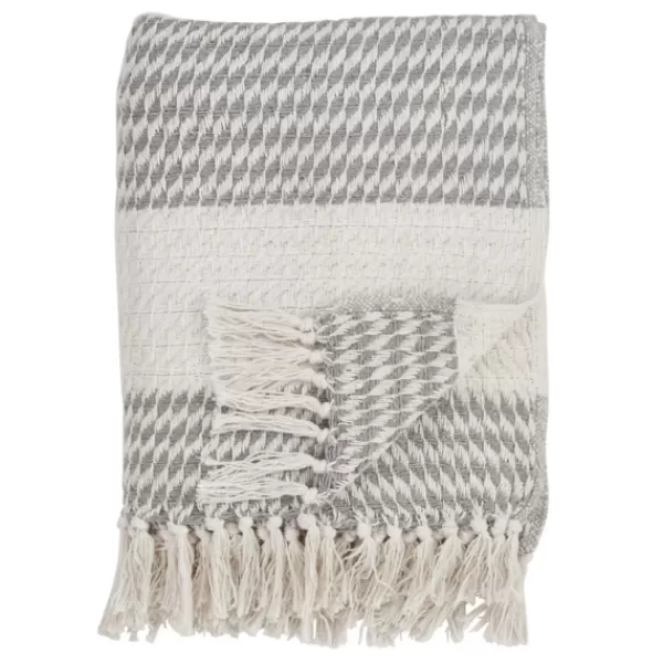 Blankets & Throws-Kirkland's Home Gray Diamond Weave Throw With Tassels Gray/White