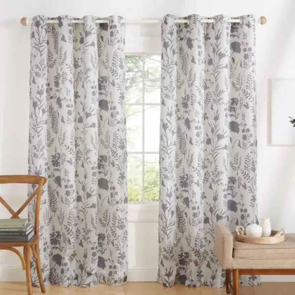 Curtains & Drapes-Kirkland's Home Gray Floral 2-Pc. Curtain Panel Set, 84 In. Gray/White