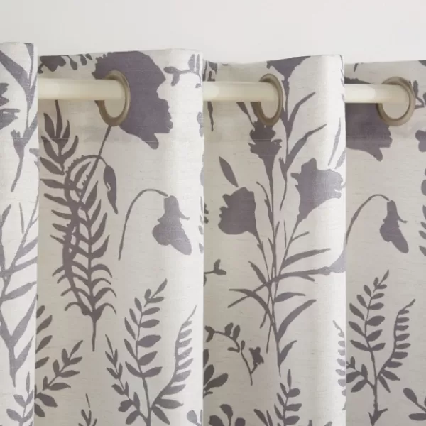 Curtains & Drapes-Kirkland's Home Gray Floral 2-Pc. Curtain Panel Set, 96 In. Gray/White