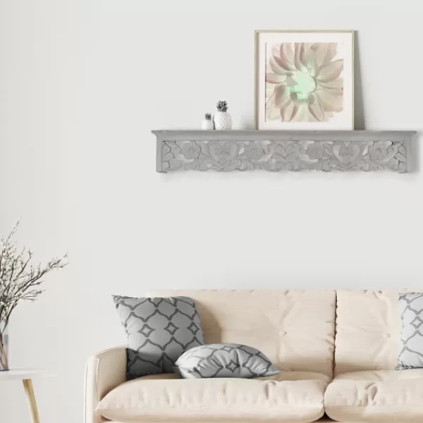 Shelves-Kirkland's Home Gray Floral Carved Wall Shelf