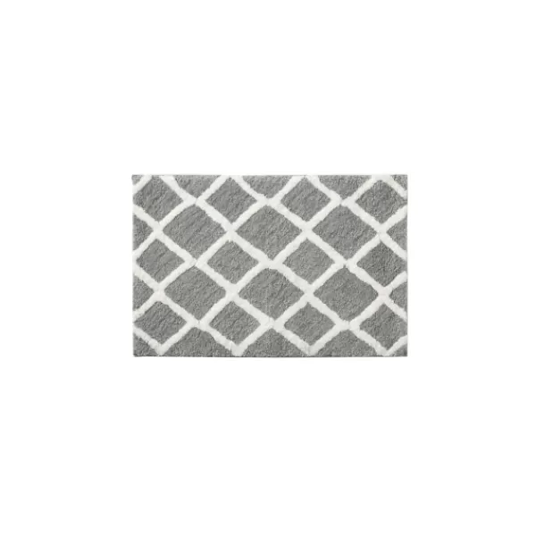 Bathroom Rugs-Kirkland's Home Gray Geometric Pattern Reversible Bath Mat, 34 In. Gray/White