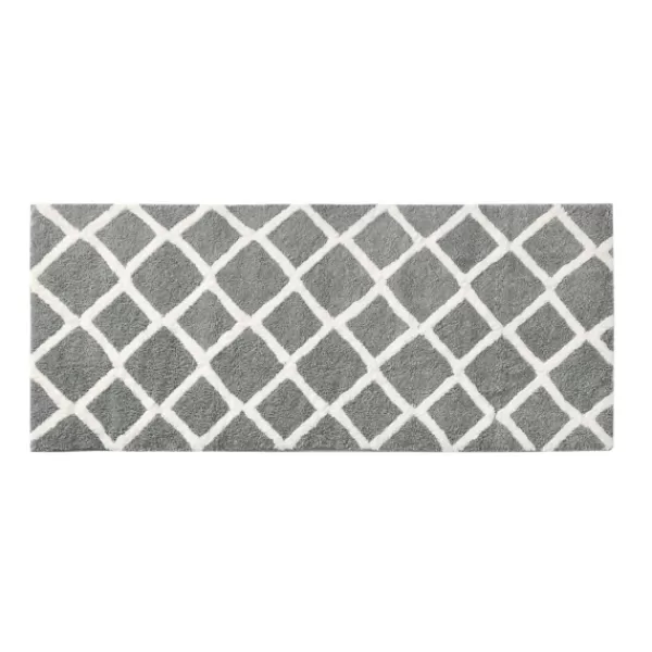 Bathroom Rugs-Kirkland's Home Gray Geometric Pattern Reversible Bath Mat, 60 In. Gray/White