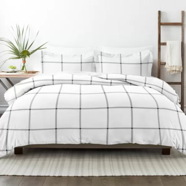 Duvets-Kirkland's Home Gray Grid Plaid 3-Pc. Micro King Duvet Cover Set White/Gray