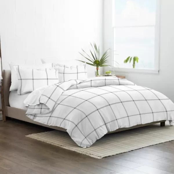 Duvets-Kirkland's Home Gray Grid Plaid 3-Pc. Micro King Duvet Cover Set White/Gray