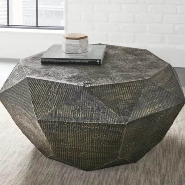 Coffee Tables-Kirkland's Home Gray Hand-Stamped Iron Octagonal Coffee Table