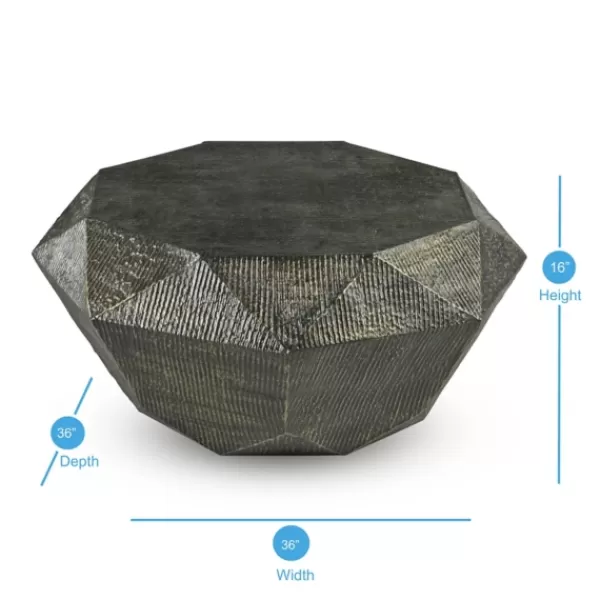 Coffee Tables-Kirkland's Home Gray Hand-Stamped Iron Octagonal Coffee Table