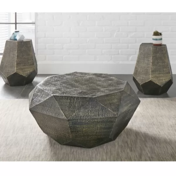 Coffee Tables-Kirkland's Home Gray Hand-Stamped Iron Octagonal Coffee Table