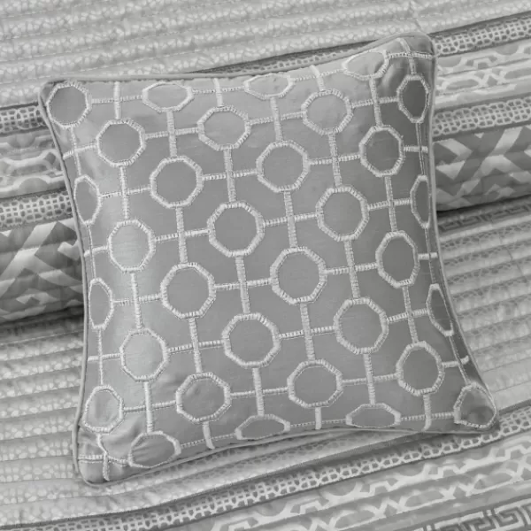 Bedspreads & Coverlets-Kirkland's Home Gray Jacquard Motif 4-Pc. Queen Coverlet Set Gray/White