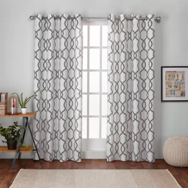 Curtains & Drapes-Kirkland's Home Gray Kenzie Curtain Panel Set, 96 In Gray/White