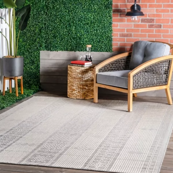 Outdoor Rugs-Kirkland's Home Gray Lee Global Stripes Outdoor Area Rug, 5X8 Gray/White