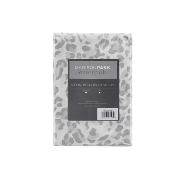 Bed Sheets-Kirkland's Home Gray Leopard Satin King 2-Pc. Pillow Case Set White/Gray