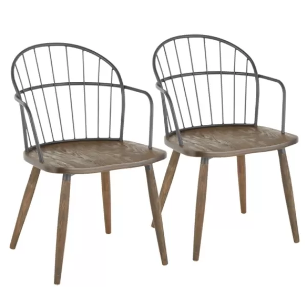 Dining Chairs-Kirkland's Home Gray Metal Spindle Back Dining Chairs, Set Of 2 Brown/Gray