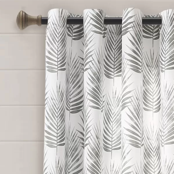 Curtains & Drapes-Kirkland's Home Gray Palm Leaves Curtain Panel Set, 84 In. Gray/White