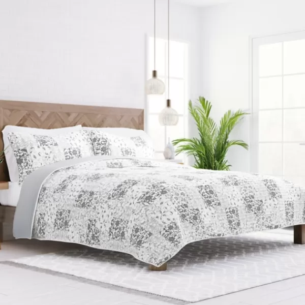 Quilts-Kirkland's Home Gray Patchwork Reversible 3-Pc. King Quilt Set Gray/White