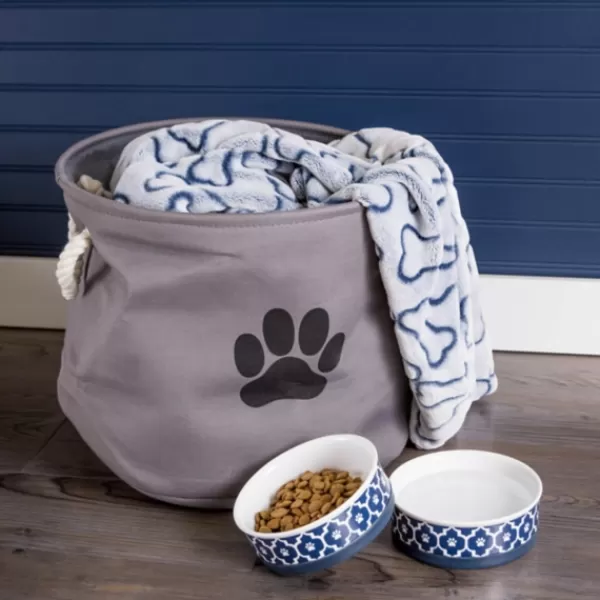 Baskets & Boxes-Kirkland's Home Gray Paw Print Round Basket With Handles