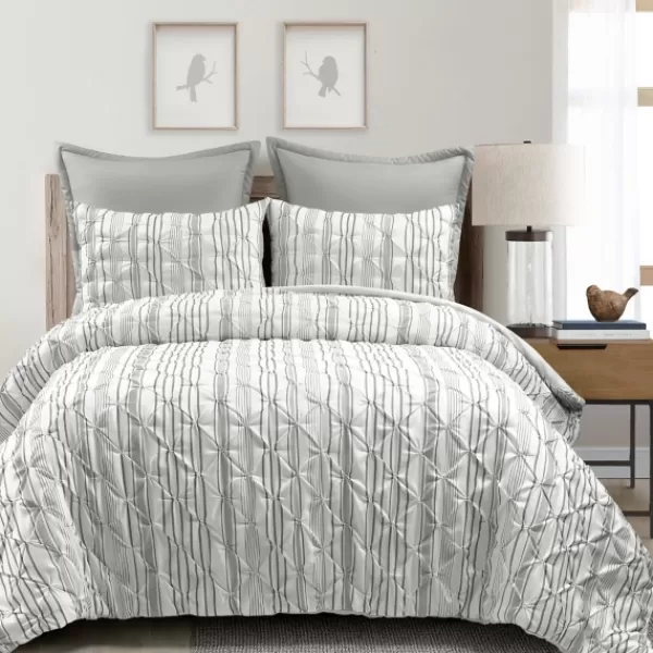 Comforters-Kirkland's Home Gray Pintuck Stripe Full/Queen 5-Pc. Comforter Set Gray/White