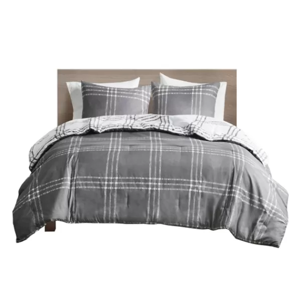 Comforters-Kirkland's Home Gray Plaid Dayton 3-Pc. Full/Queen Comforter Set Gray/White