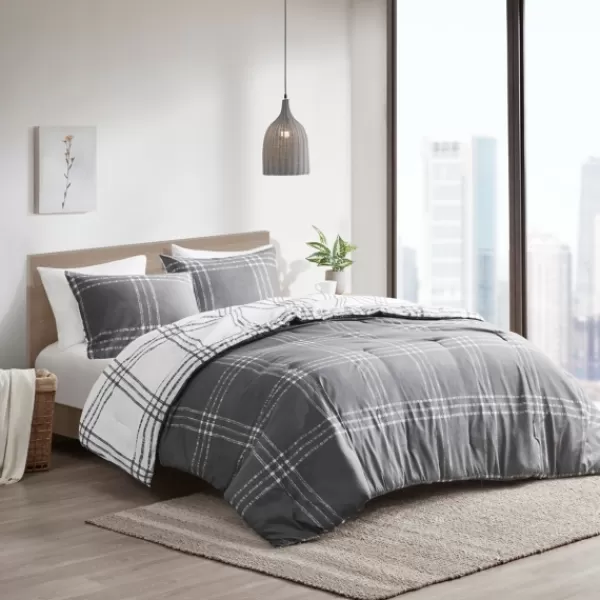 Comforters-Kirkland's Home Gray Plaid Dayton 3-Pc. Full/Queen Comforter Set Gray/White