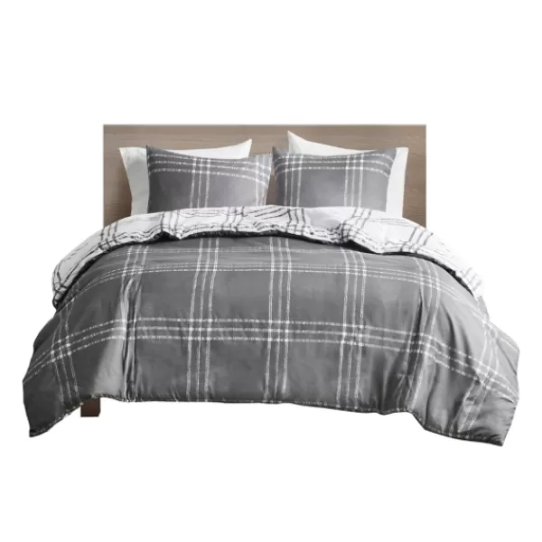 Duvets-Kirkland's Home Gray Plaid Reversible 3-Pc. King Duvet Cover Set Gray/White