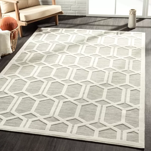 Outdoor Rugs-Kirkland's Home Gray Raised Honeycomb Indoor/Outdoor Area Rug, 7X9 Gray/White