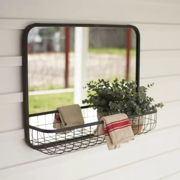 Decorative Mirrors-Kirkland's Home Gray Rectangular Mirror With Wire Basket