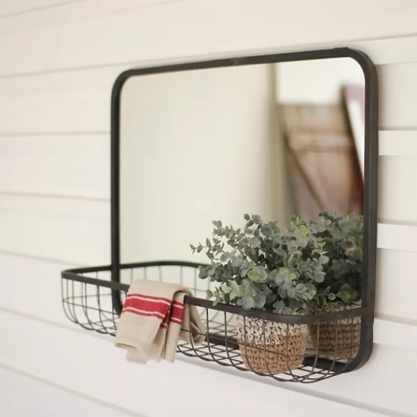 Decorative Mirrors-Kirkland's Home Gray Rectangular Mirror With Wire Basket