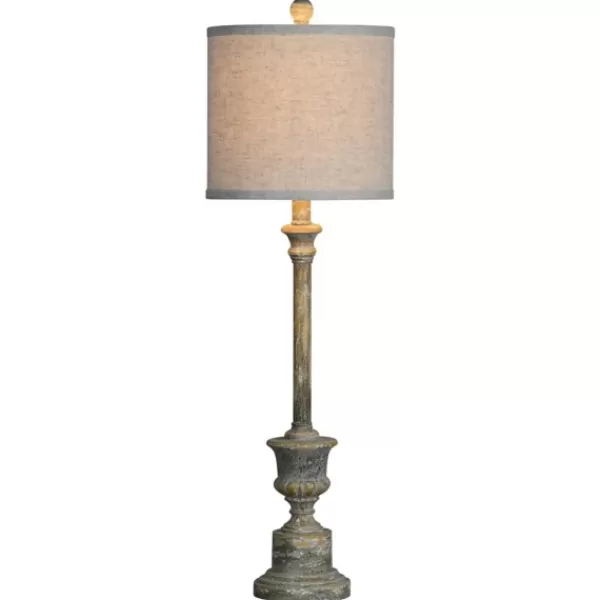 Buffet Lamps-Kirkland's Home Gray Resin Painted Distressed Buffet Lamp Tan