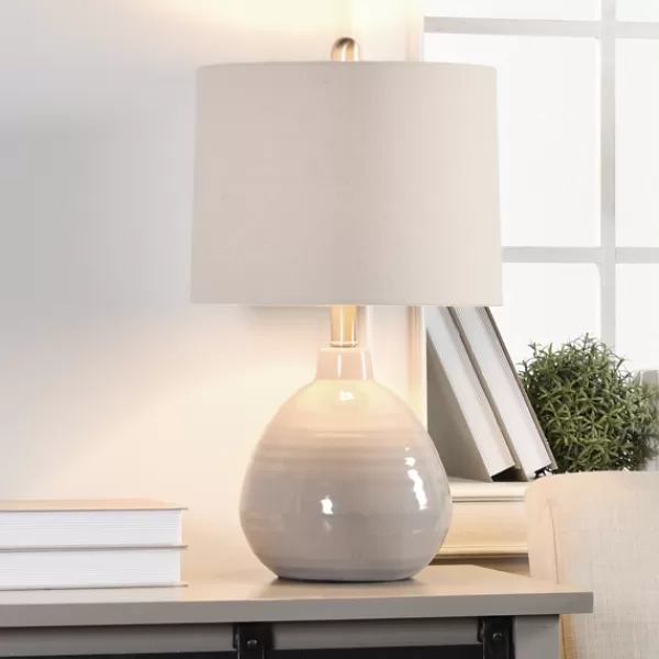 Table Lamps-Kirkland's Home Gray Ribbed Ceramic Table Lamp Ivory