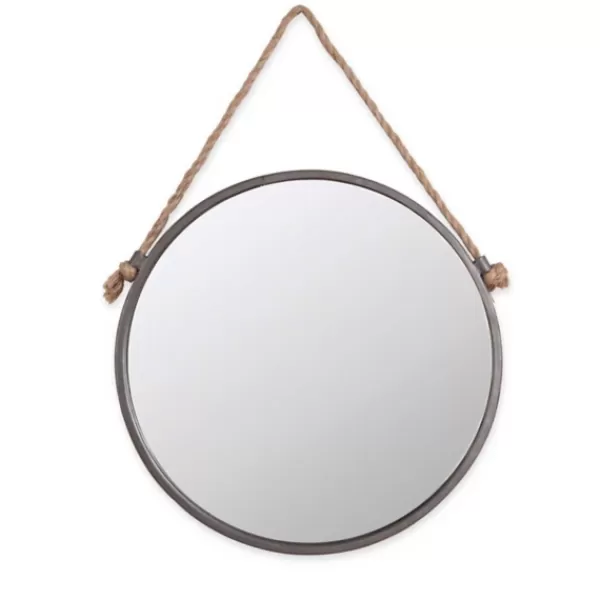 Decorative Mirrors-Kirkland's Home Gray Round Metal Hanging Rope Wall Mirror