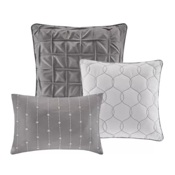 Comforters-Kirkland's Home Gray Seersucker 7-Pc. King Comforter Set Gray/White