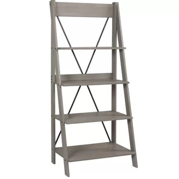 Bookshelves-Kirkland's Home Gray Solid Wood Ladder Bookshelf