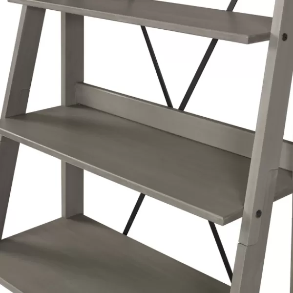 Bookshelves-Kirkland's Home Gray Solid Wood Ladder Bookshelf