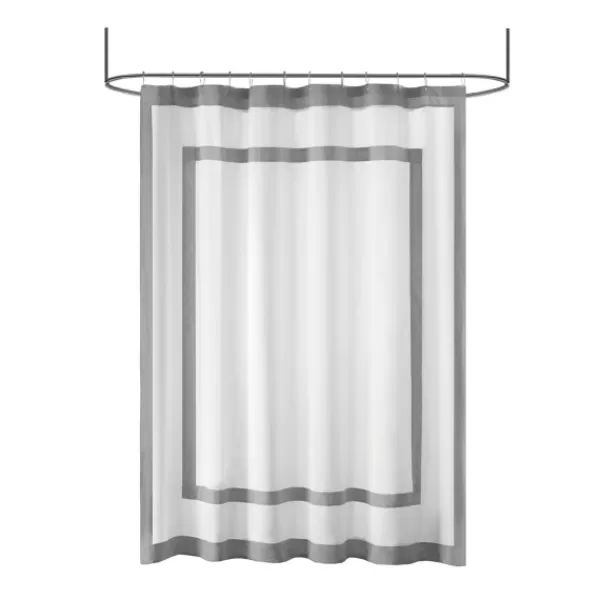 Shower Curtains-Kirkland's Home Gray Square Trim Cotton Shower Curtain White/Gray