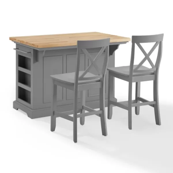 Kitchen Islands & Bar Carts-Kirkland's Home Gray Storage Cabinet 3-Pc. Kitchen Island Set