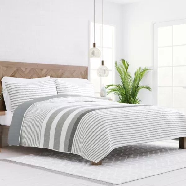 Quilts-Kirkland's Home Gray Striped Reversible 2-Pc. Twin Quilt Set Gray/White