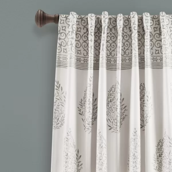 Curtains & Drapes-Kirkland's Home Gray Teardrop Leaves Curtain Panel Set, 95 In. White/Gray