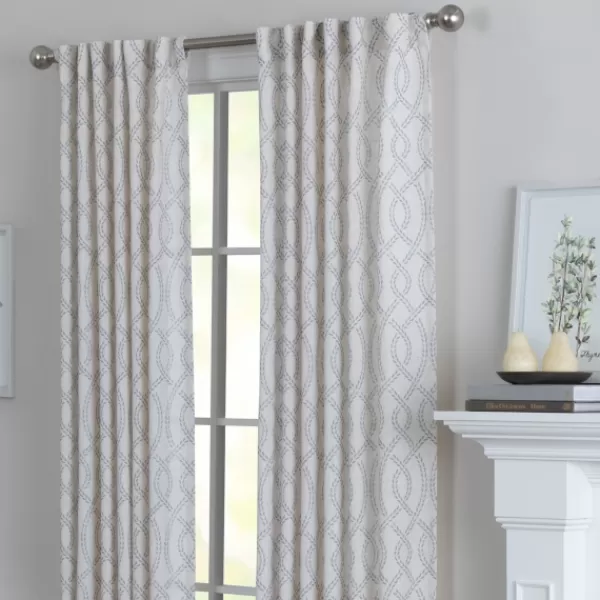 Curtains & Drapes-Kirkland's Home Gray Trellis Woven Single Curtain Panel, 84 In. Gray/White