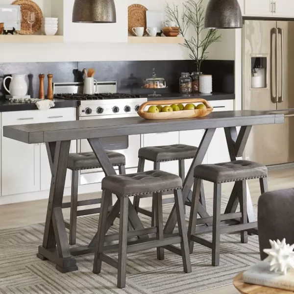 Dining Tables-Kirkland's Home Gray Trestle Base Wooden Counter Table