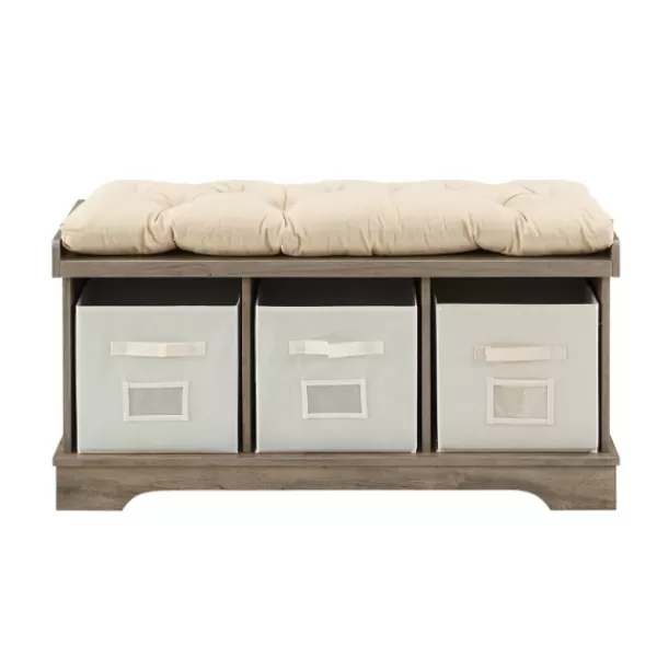 Benches & Ottomans-Kirkland's Home Gray Wash Entryway Bench And Storage Bins Tan