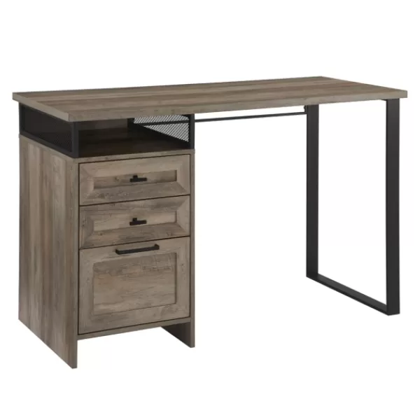 Office Furniture-Kirkland's Home Gray Wash Wood And Mesh 3-Drawer Desk