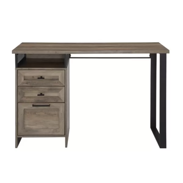 Office Furniture-Kirkland's Home Gray Wash Wood And Mesh 3-Drawer Desk